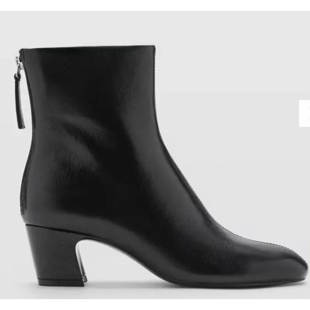 NEW MANGO MNG BLACK CLAIRE LEATHER HEELED ANKLE BOOTS BOOTIE SZ 39 US 8.5 - Picture 2 of 5